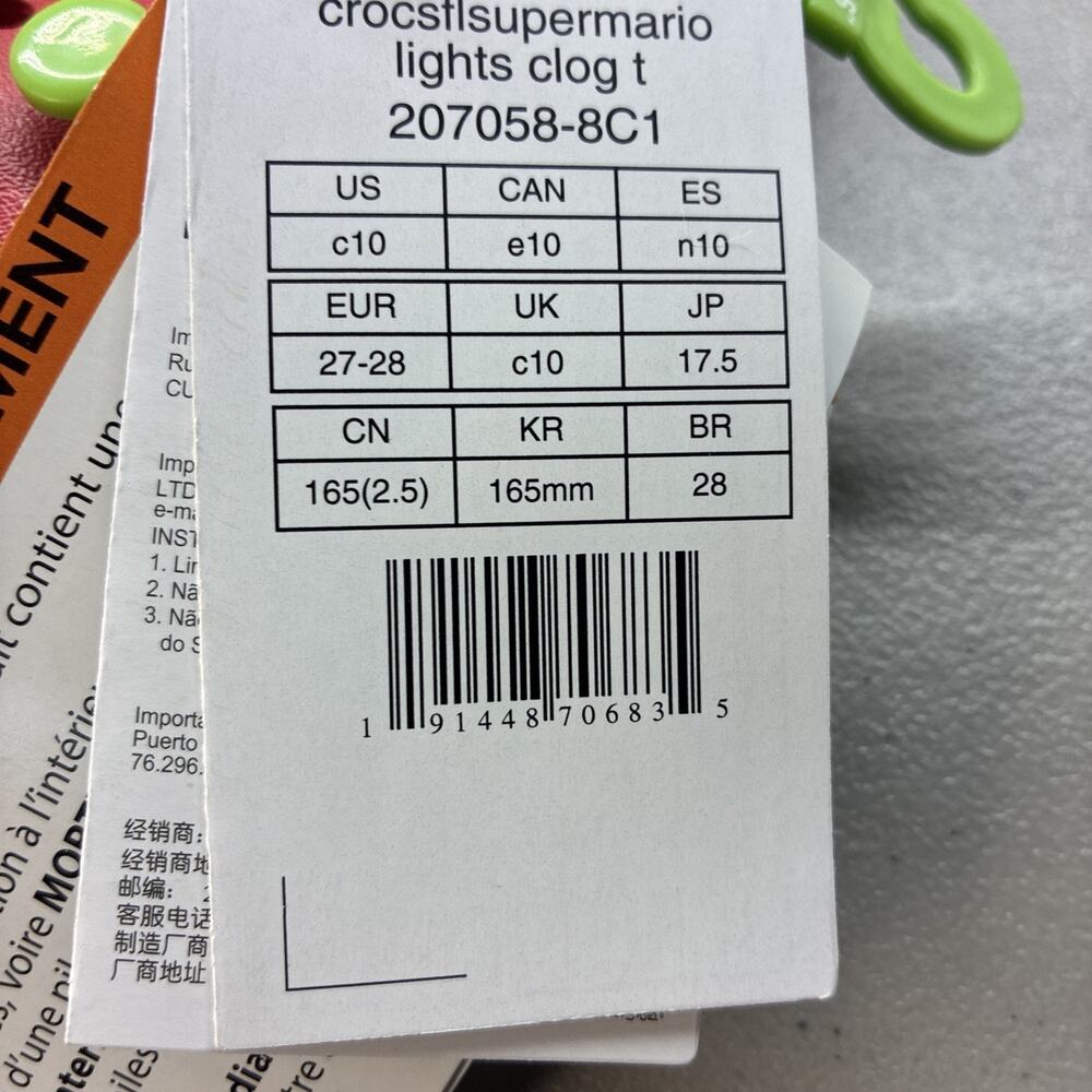 New Limited edition Super Mario Light-Up Crocs Kids Size 10c c10 - Picture 5 of 5